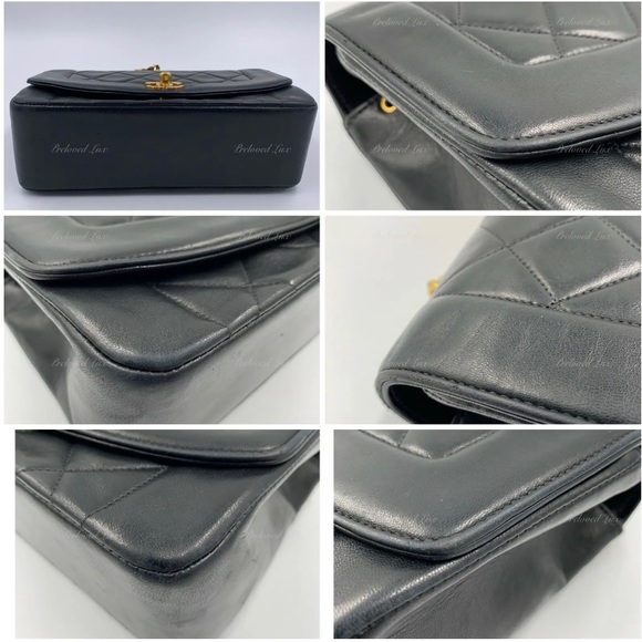 Authentic CHANEL Black Lambskin Small Diana Flap Bag Gold Hardware - Picture 4 of 12